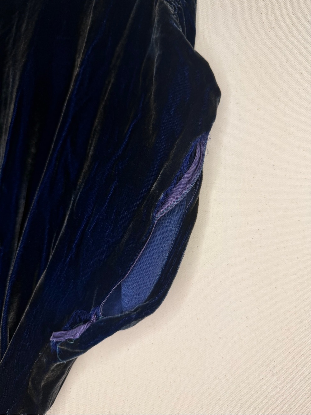 True Vintage Handmade Elegant Blue Velvet Long Dress with Button Front - Picture 5 of 7